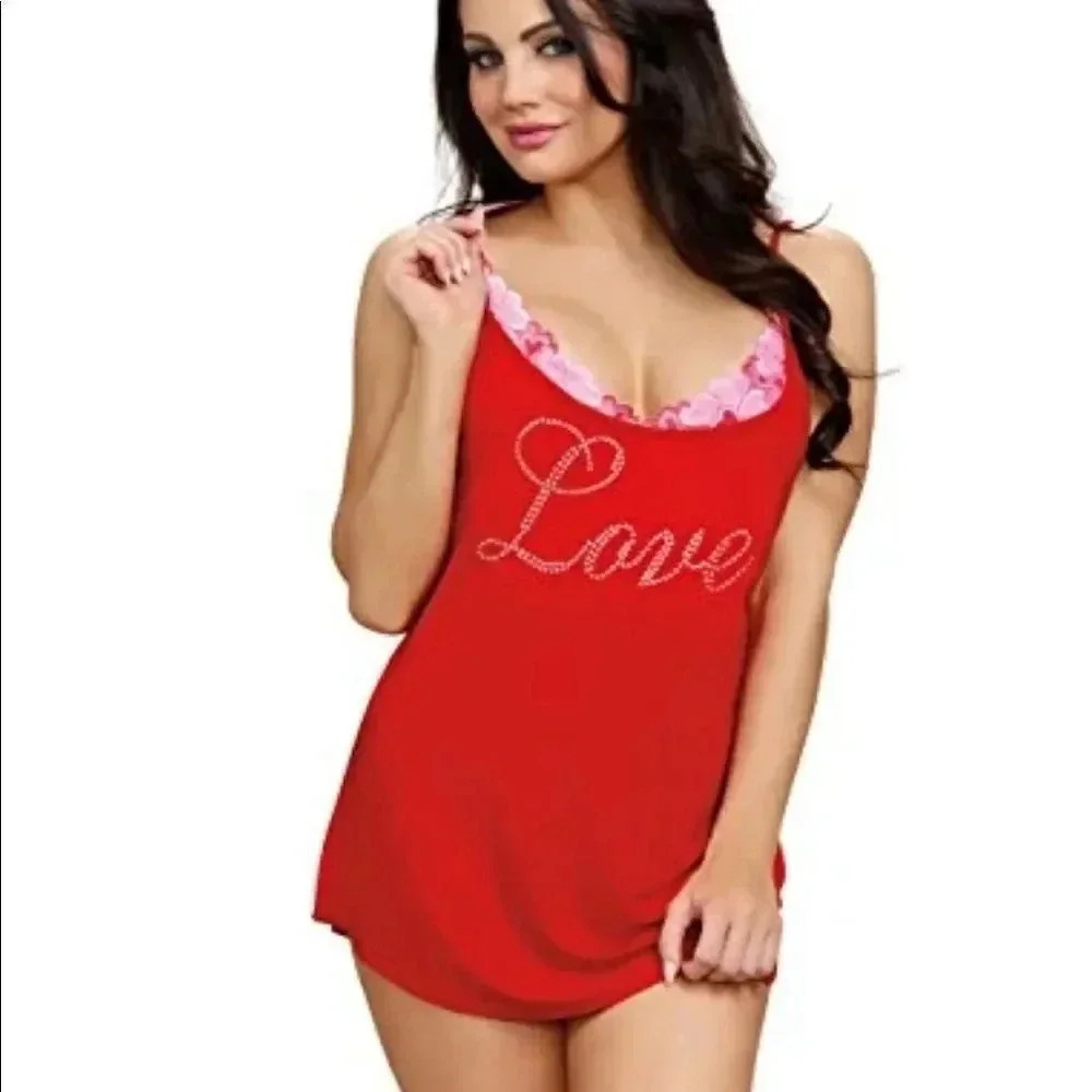 Dreamgirl Women Love Jersey Chemise and Bralette